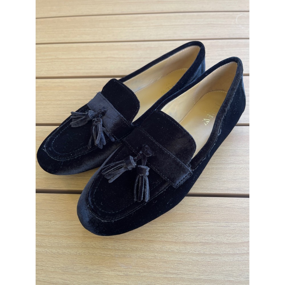 J.Crew Womens Black Velvet Tassel Loafers Smoking Slipper Flats Size 6.5